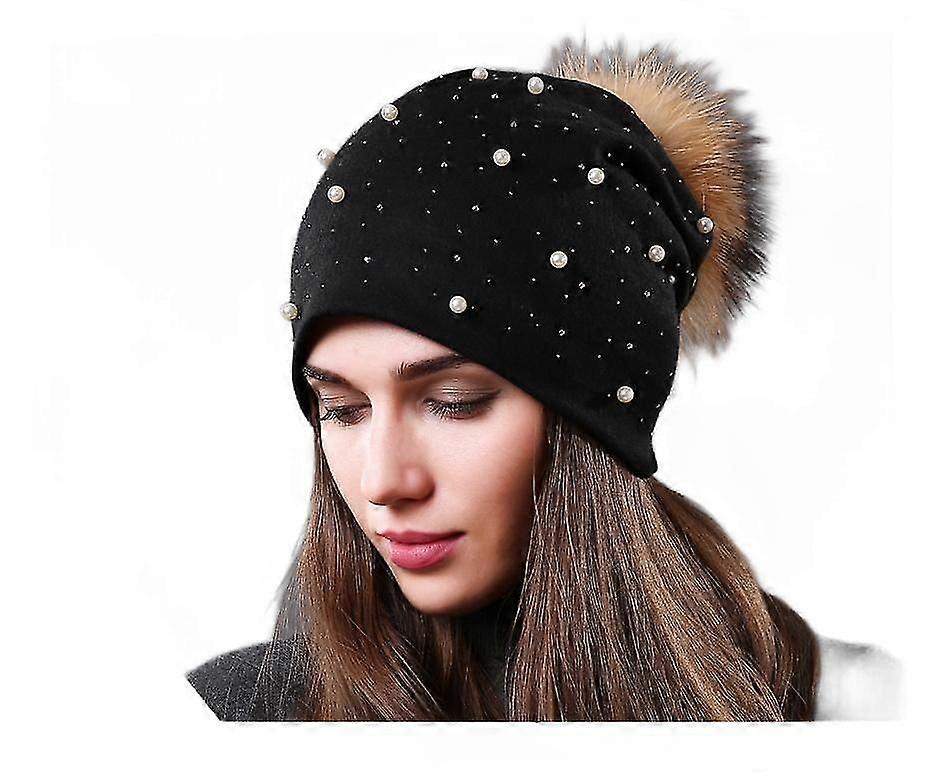 1PC Double layer cotton pearl beanie hat