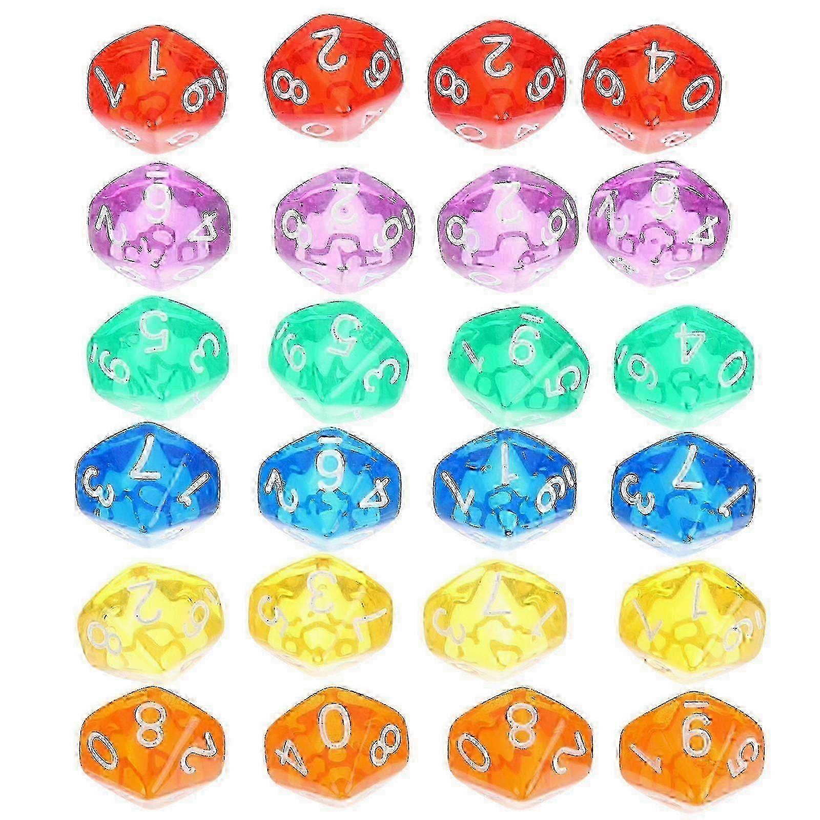 24pcs Acrylic Dice Set Math Toys Dice Table Games Playthings 10 Sided Dice 0-9