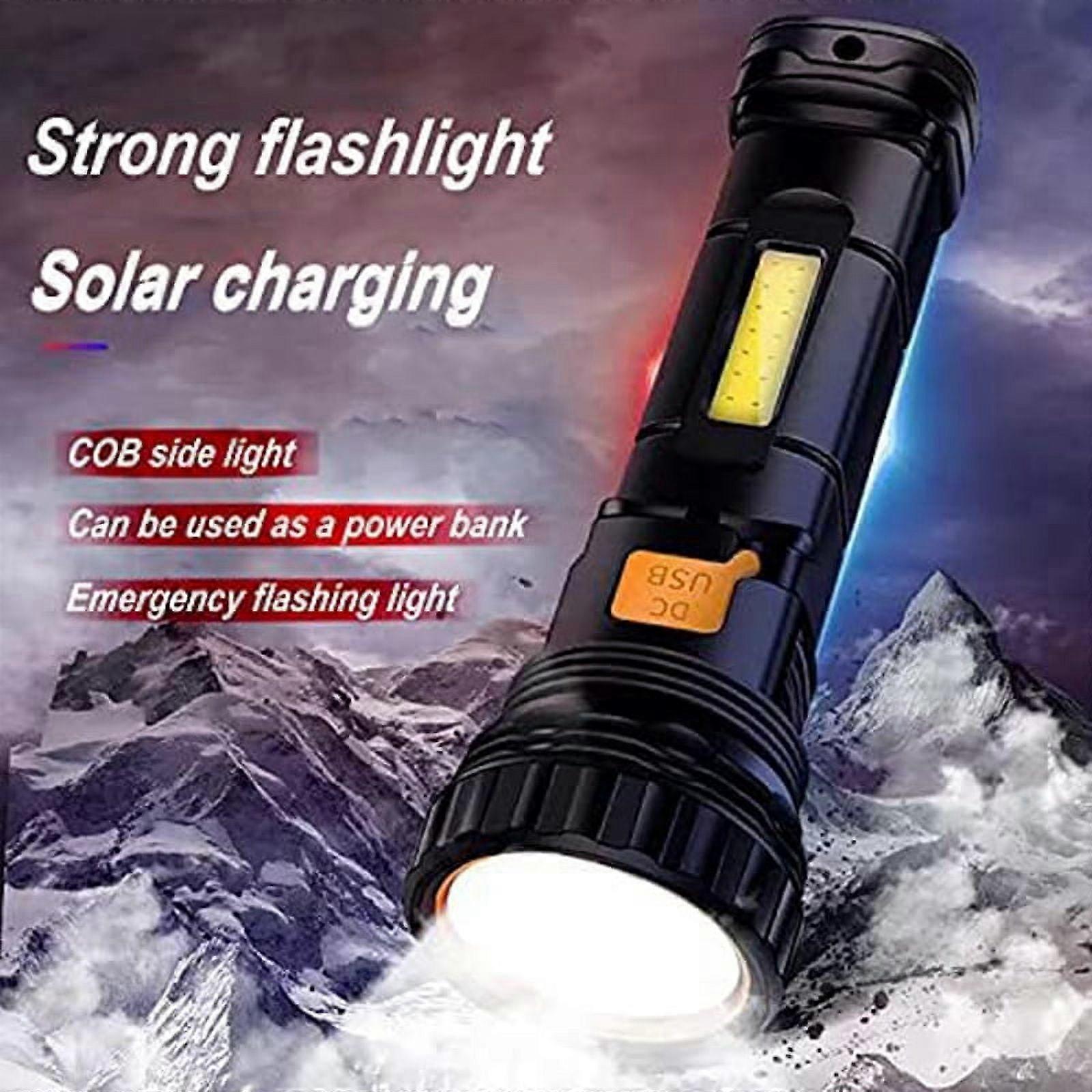 Solar/Rechargeable Multi Function LED Flashlight,Waterproof,with Emergency Strobe Light,USB Charging Cable,Fast Charging