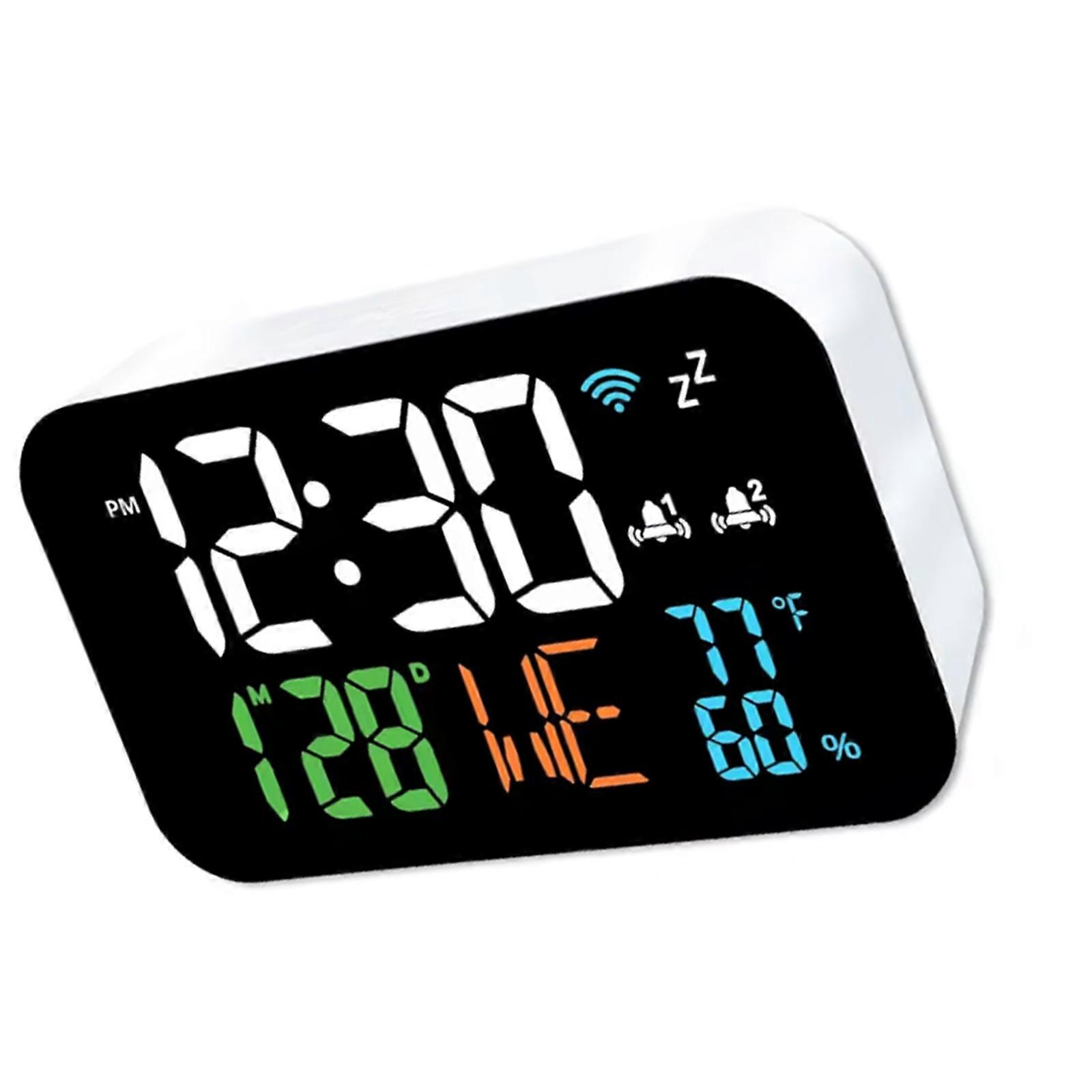 Multifunction Digital Clock With Environmental Monitoring 12/24Hour Format Auto Sync Brightness Control 2 Alarm Snoozes Multicolor