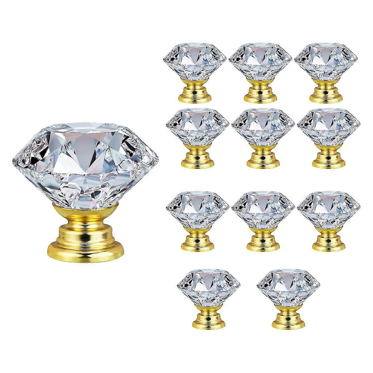 12 Pcs 30mm Glass Dresser Knobs Diamond Drawer Knobs Pulls Handles Kitchen Cabinet Knobs (gold)  stcyv