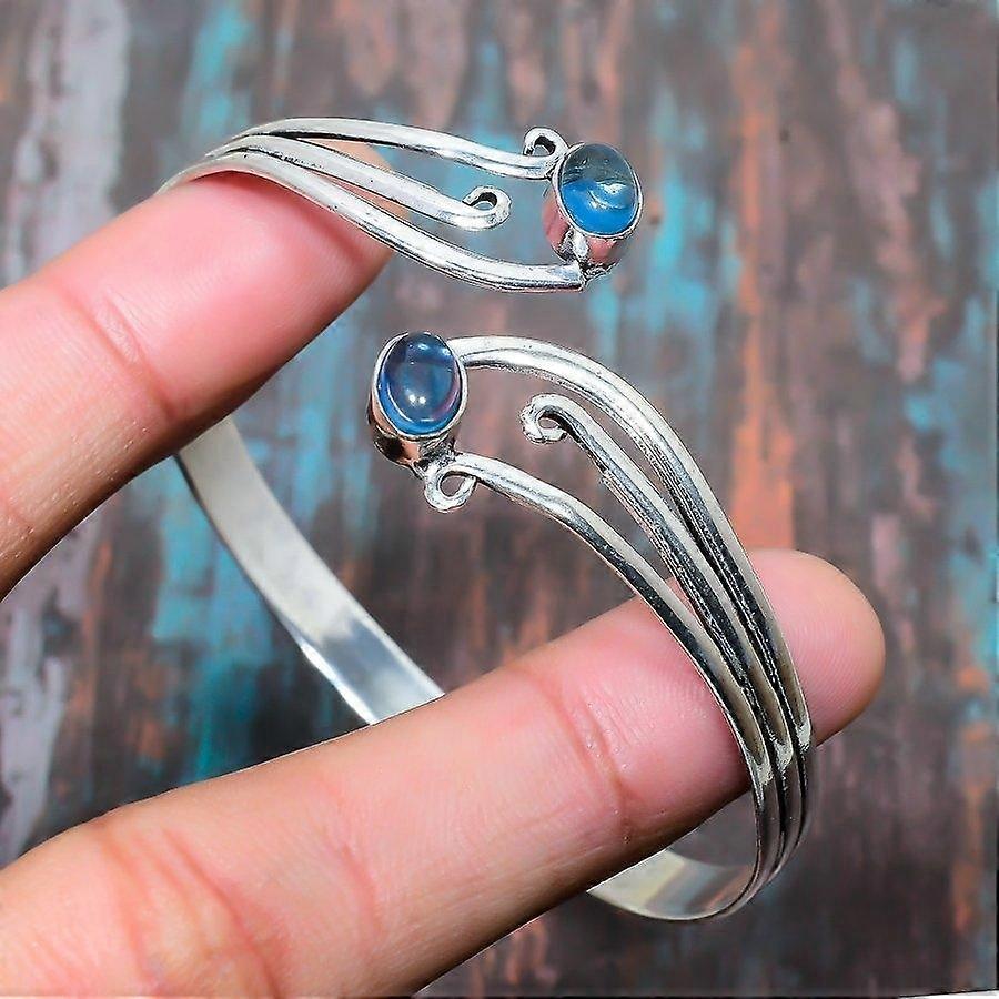 Swiss Blue Topaz Gemstone Handmade Solid 925 Sterling Silver Jewelry Bangle Adjustable