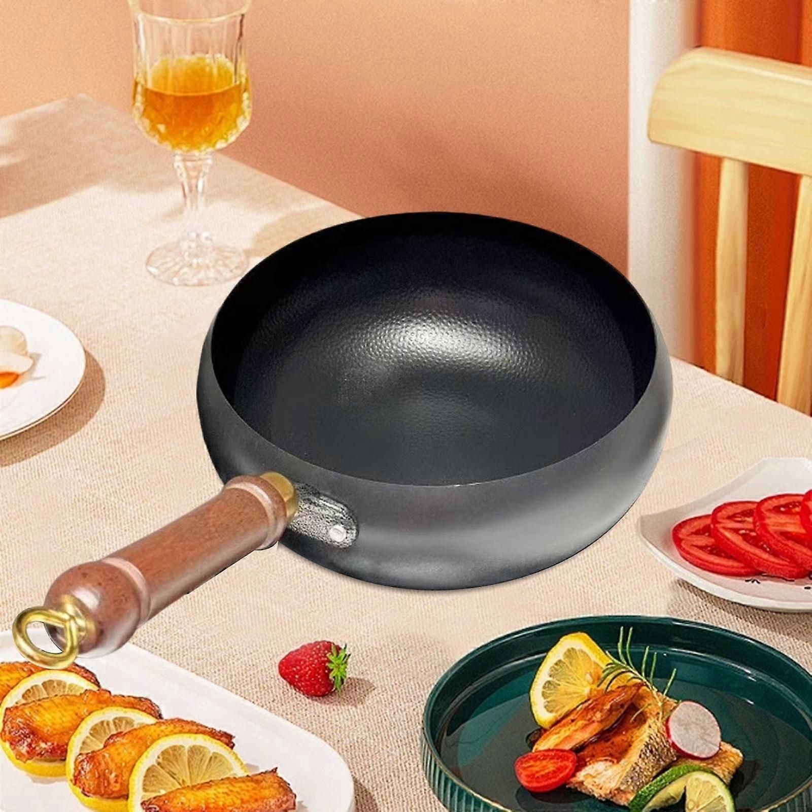 9.45" Wok Pan Cookware Wood Handle without Coated Multipurpose Cooking Pot Frying for Restaurant