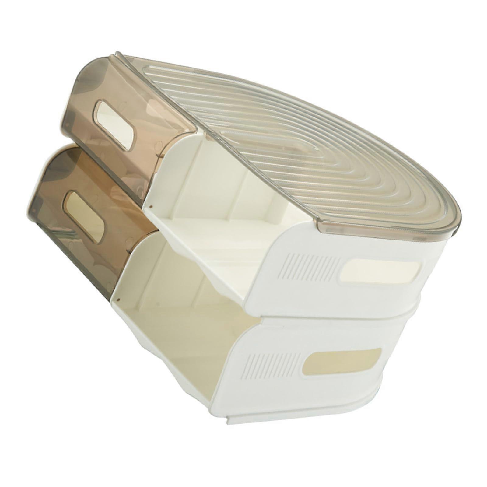 Egg Storage Container with Rolling System, 2Layer Clear PP Organizer for Refrigerator, Beige