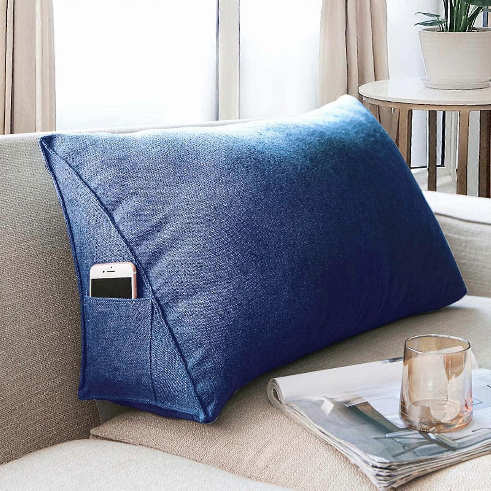 Triangular Wedge Pillow for Sofa and Bed, Large Lumbar Support Cushion for Reading, Dark Blue 80x35x20cm