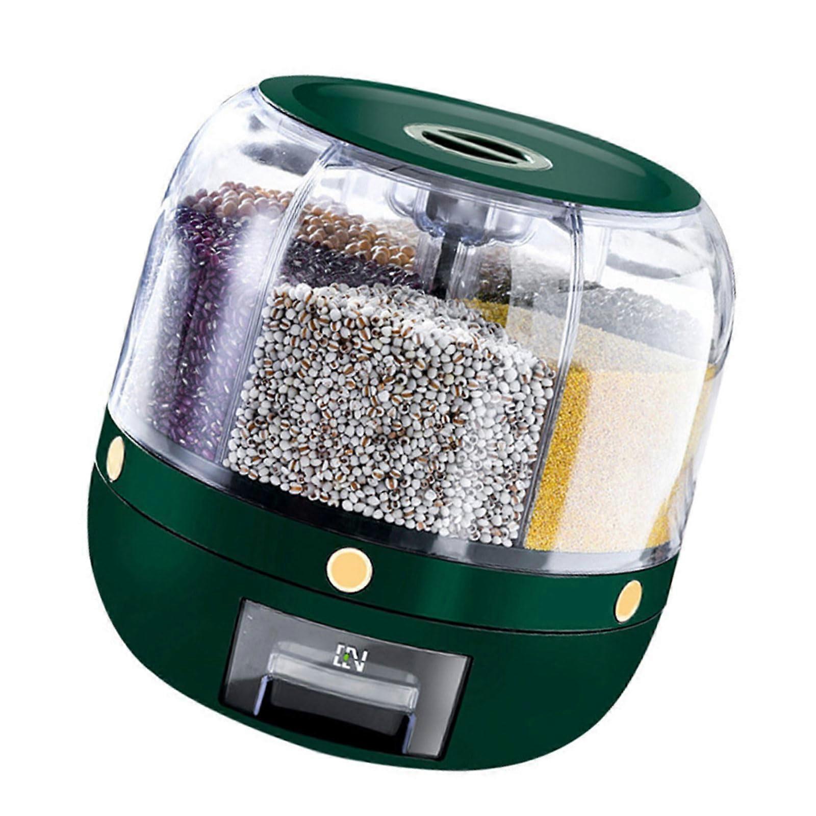 Dry Food Storage Box For Rice And Other Dry Goods With 6 Detachable Sections And 360 Degree Rotating Rice Dispenser