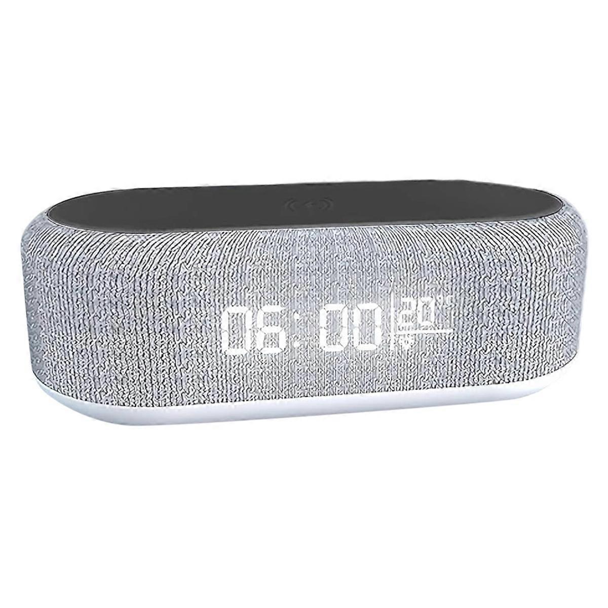 4-in-Alarm Clock with Wireless Charging, 15W Fast Charger Station, Temperature Display, Night Light, Brightness Dimmer