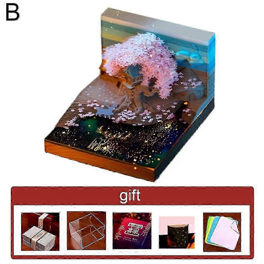 Papír szobor 3D öntapadós cetlik cseresznyevirág faház Valentin-napi ajándék