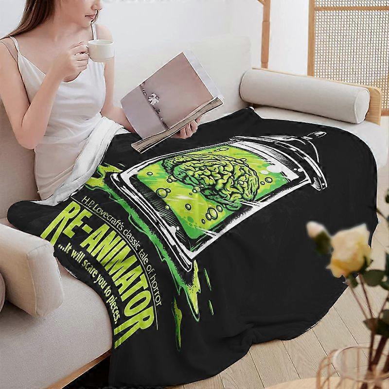 Horror Movie Re-Animator Theme Flannel Blanket - Soft Lightweight Polyester Throw with Brain Jar Design & "Resurrection -EDFGH422