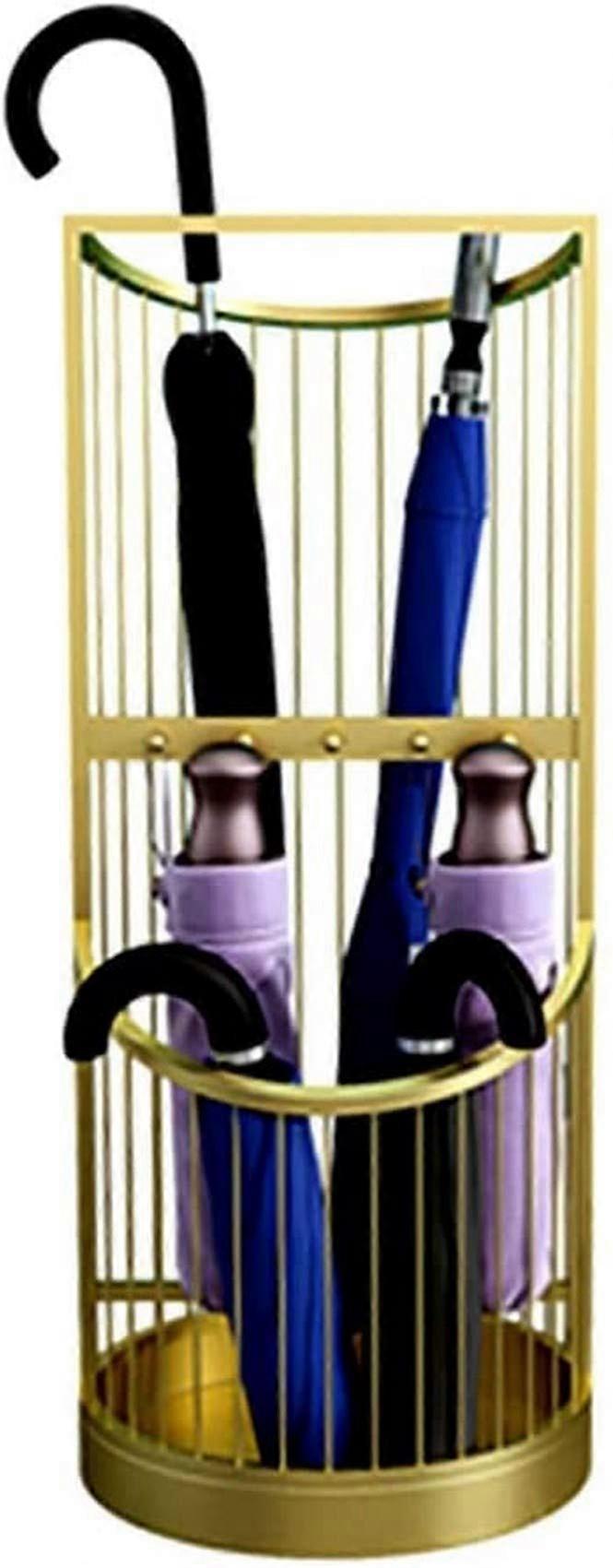 Umbrella Stand with Drainage Hole, Gold Iron DoubleLayer Storage Rack for Home or Office