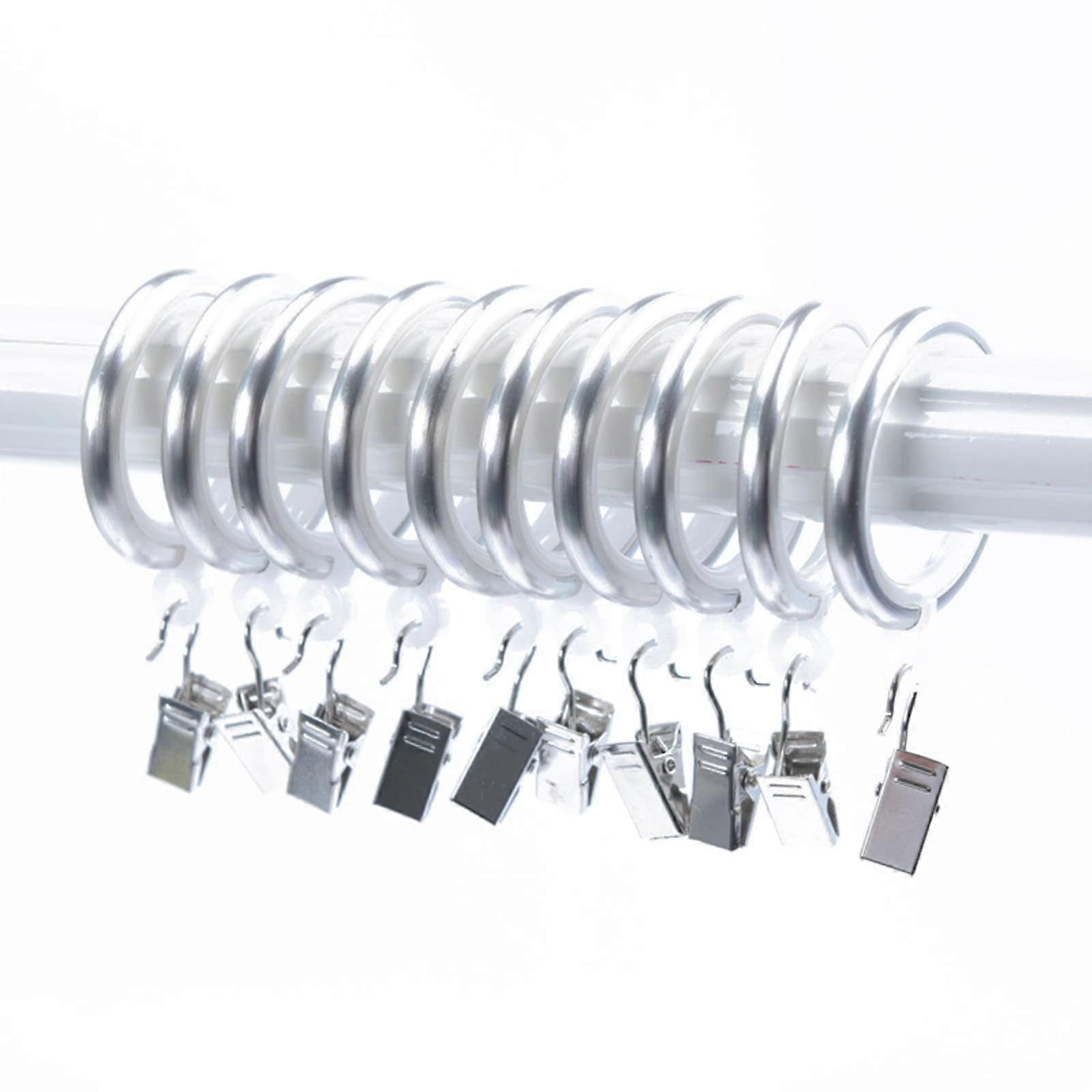 10 Pack Metal Curtain Rings with 10 Drapery Pin Hooks for Smooth Gliding on Shower Rods