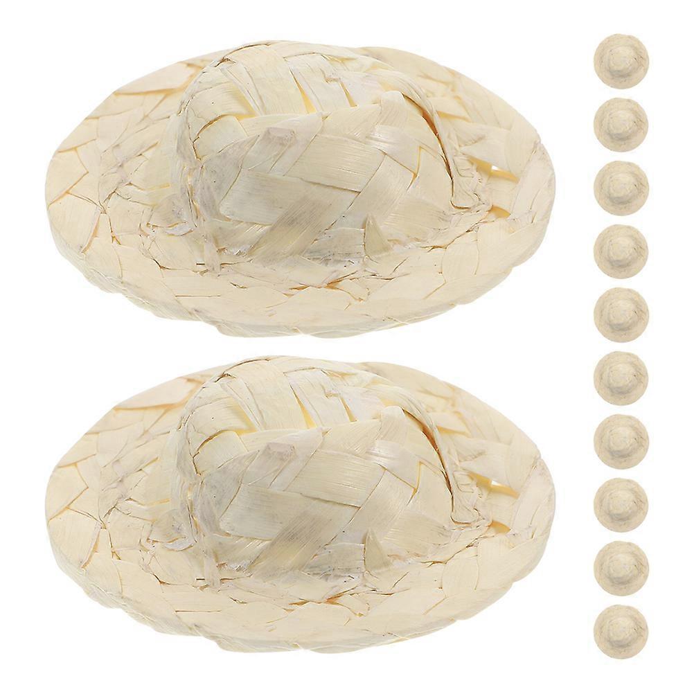 Mini Straw Hats Woven Doll Hats for Party Use 12Pcs Handmade Decor