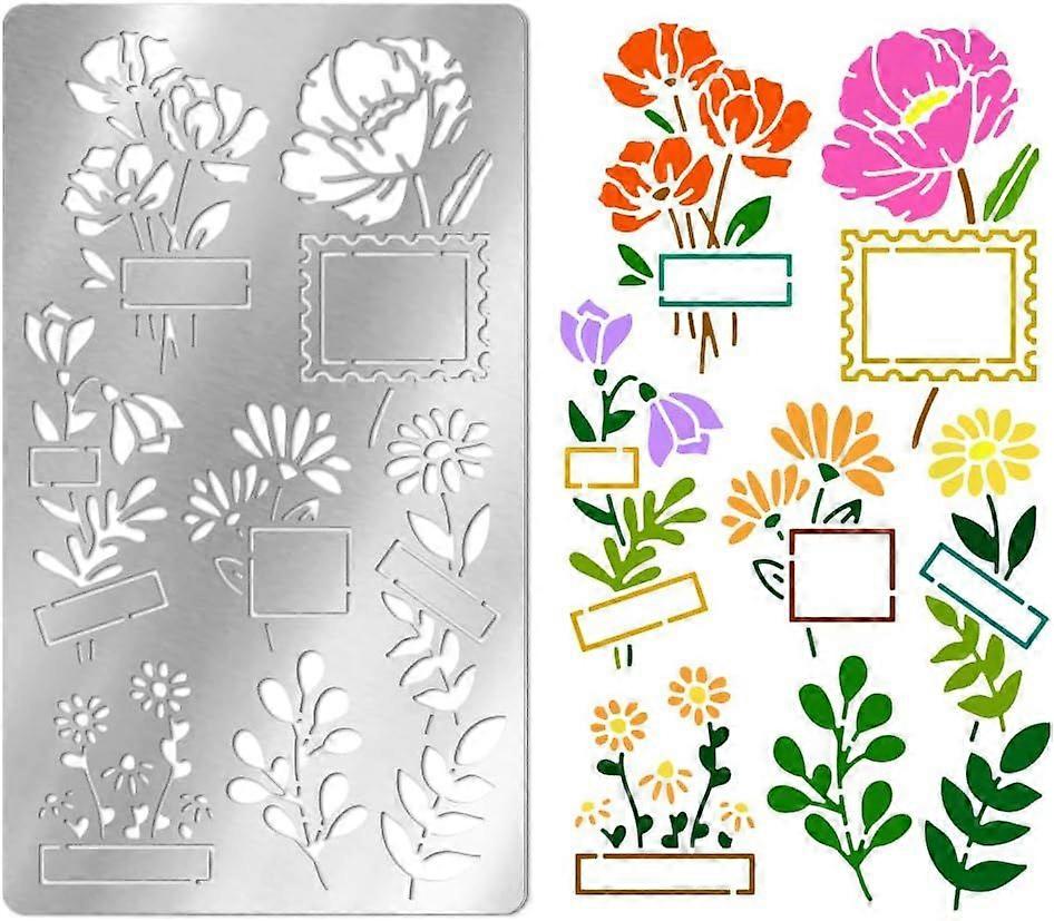 Metal Stencils for Craft Wood Burning Flower Stencils Stainless Steel Reusable Template Label Tag Stencil for Journaling Drawing Airbrush Carving Engr