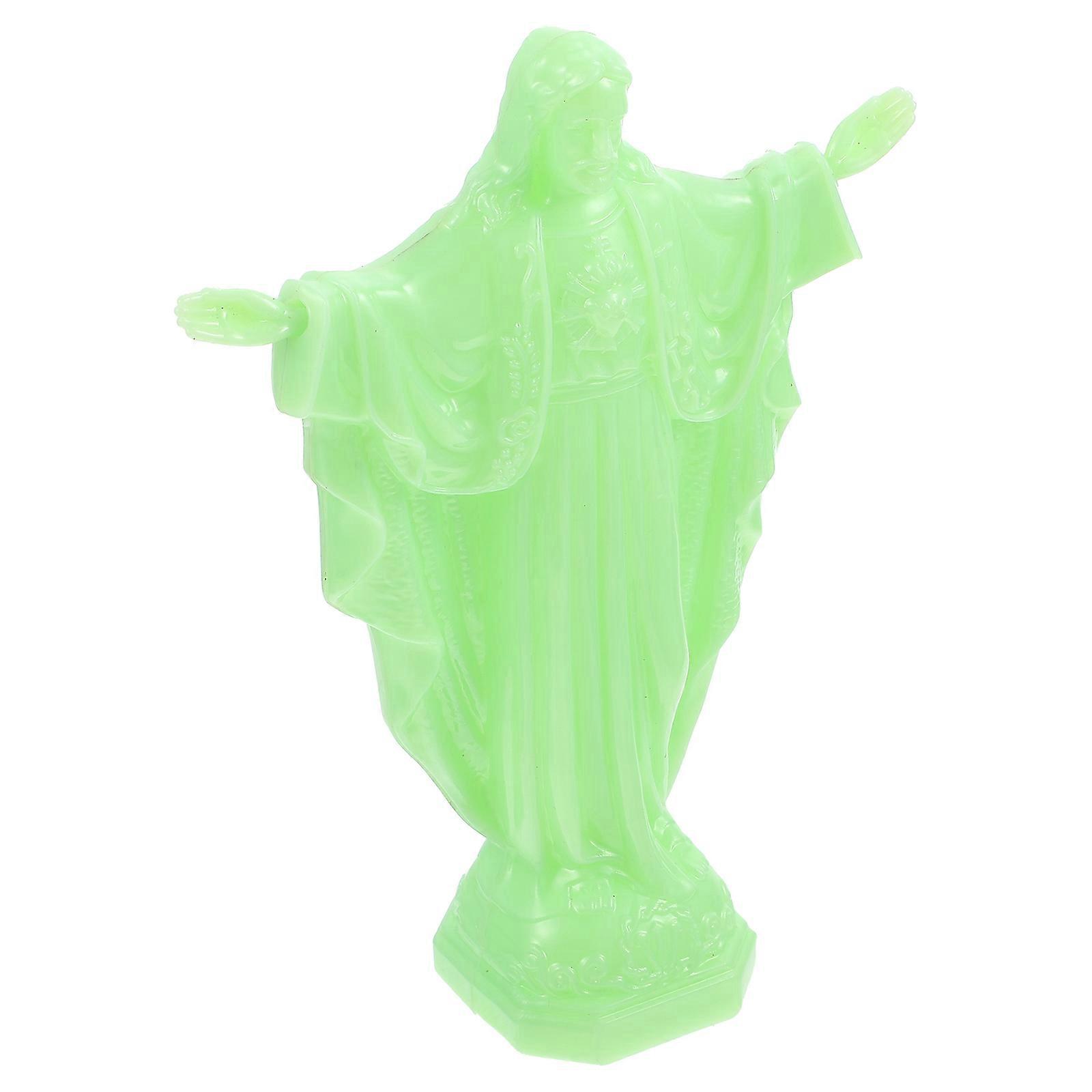Religious Jesus Statue Decor for Desktop 2Pcs Green Plastic Figurines
