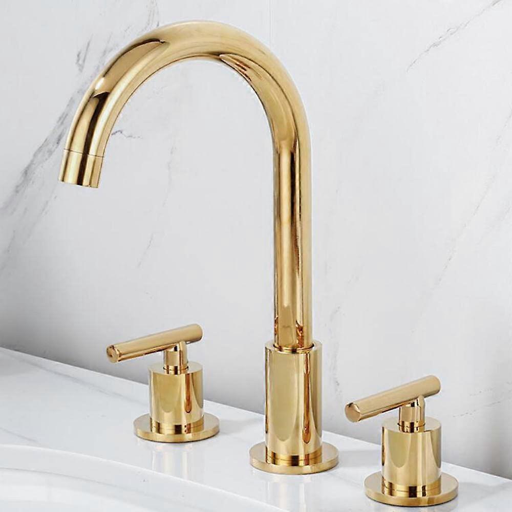 Black Brass Bathroom Faucet Three Hole Basin Mixer Tap with Dual Handles and WaterSaving Bubbler