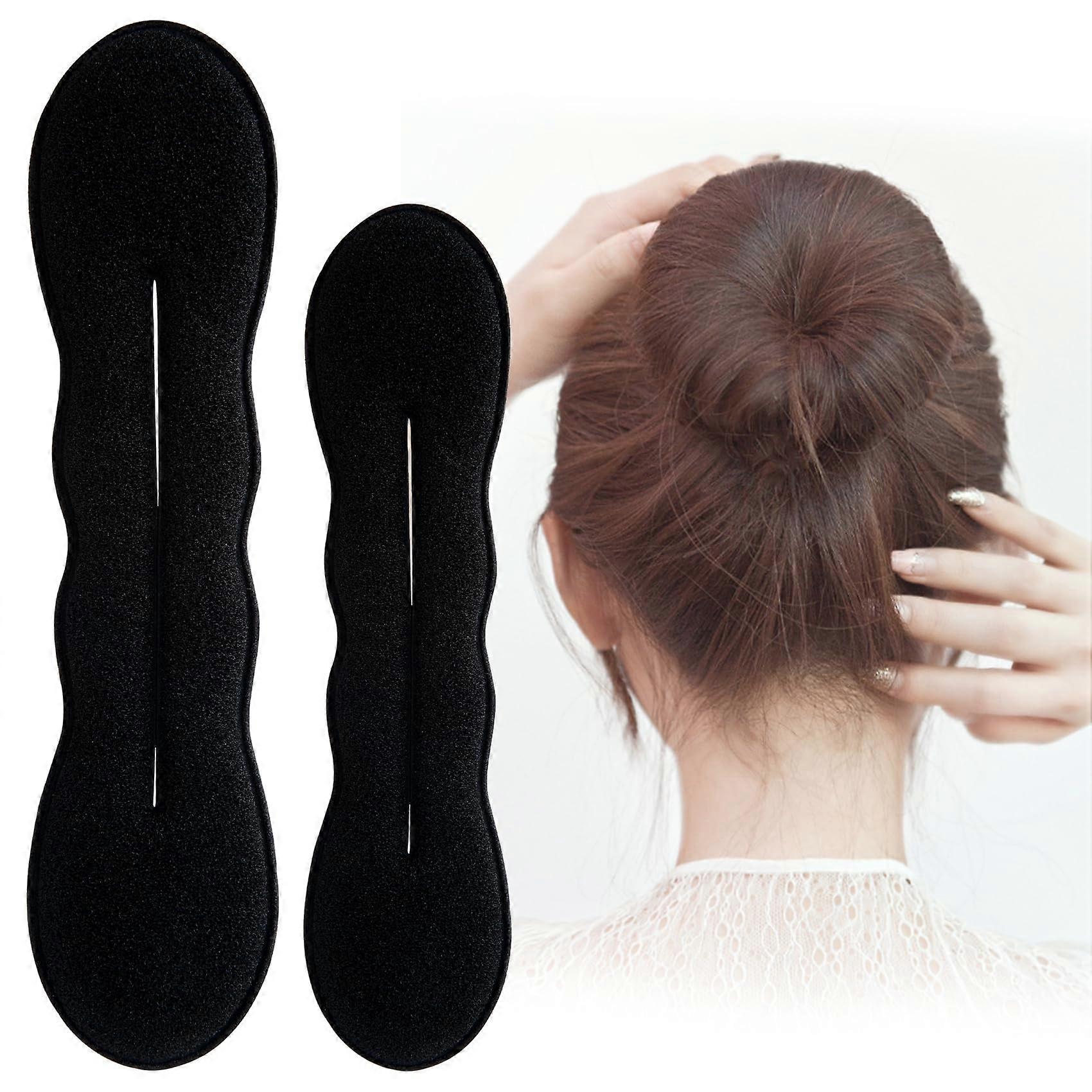 2pcs Sponge Hair Bun Maker for Women with Secure Hold, Flexible Bun Shaper Tool for Ballet and Updos  Black