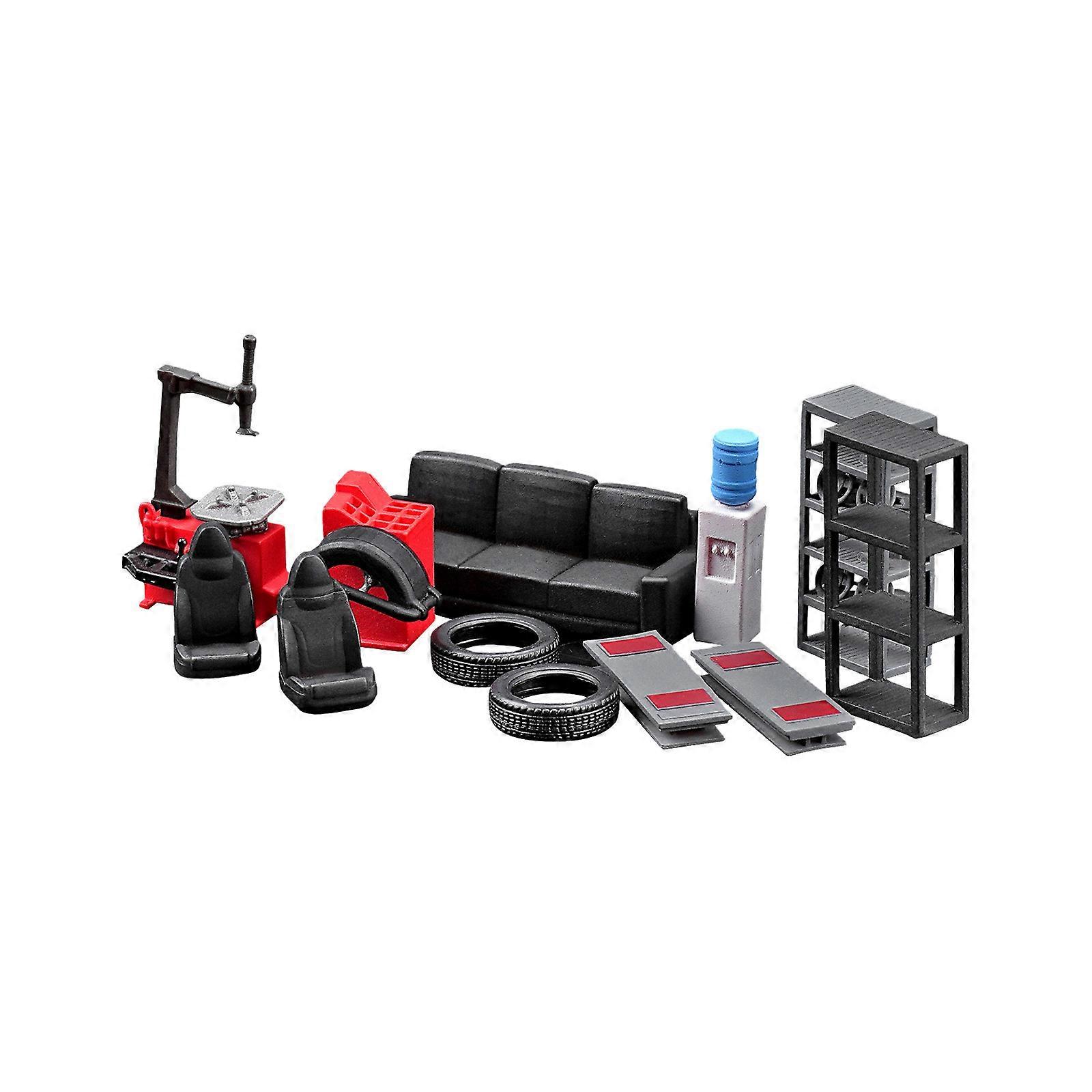 1/64 Scale Detailed Model Car Repair Tool Set Realistic Garage Scene Display Accessories for Model Car Enthusiasts Multicolor