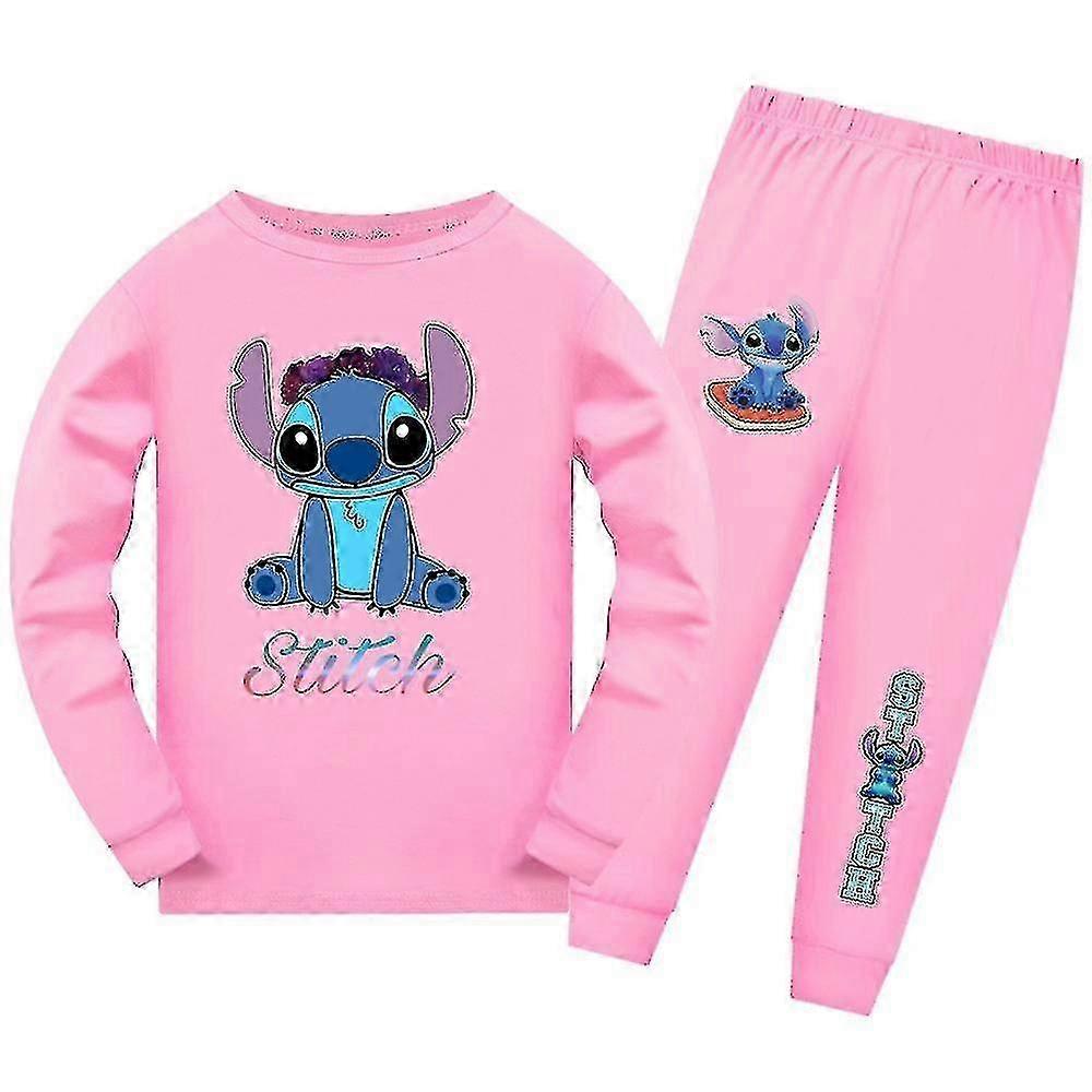 أطفال أولاد بنات ليلو وسترزة بيجامات كم طويل تي شيرت بنطلون ملابس نوم Pjs مجموعة بيجامات ملابس العمر 7-14 سنة Y