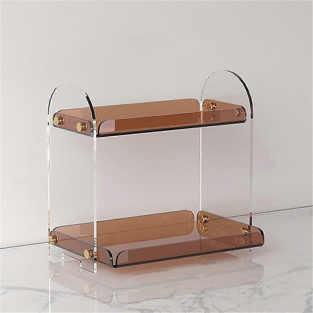 2 Tier Acrylic Display Shelf with Clear Cosmetic Organizer Rack, Compact Double Layer for Countertop