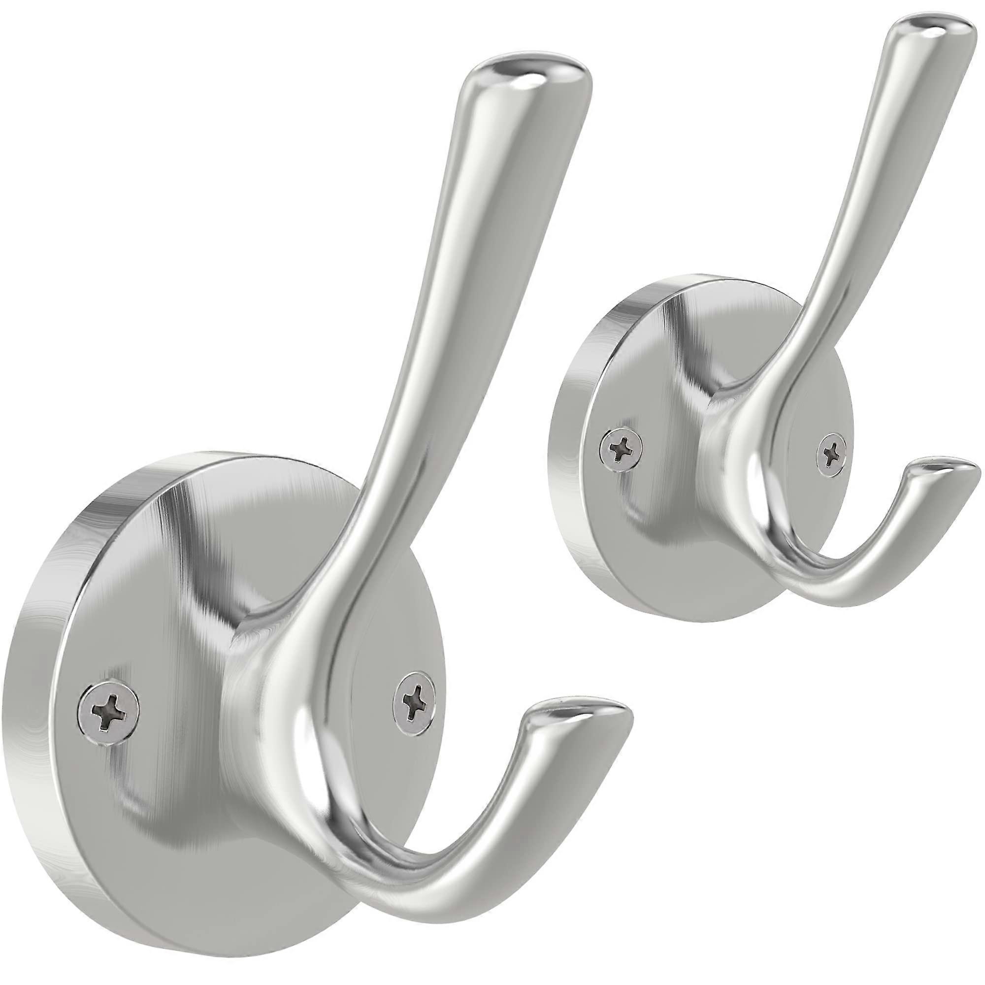Brushed Nickel Heavy Duty Double Wall Hooks 2 Pack Rustproof Towel and Coat Hooks for Bathroom
