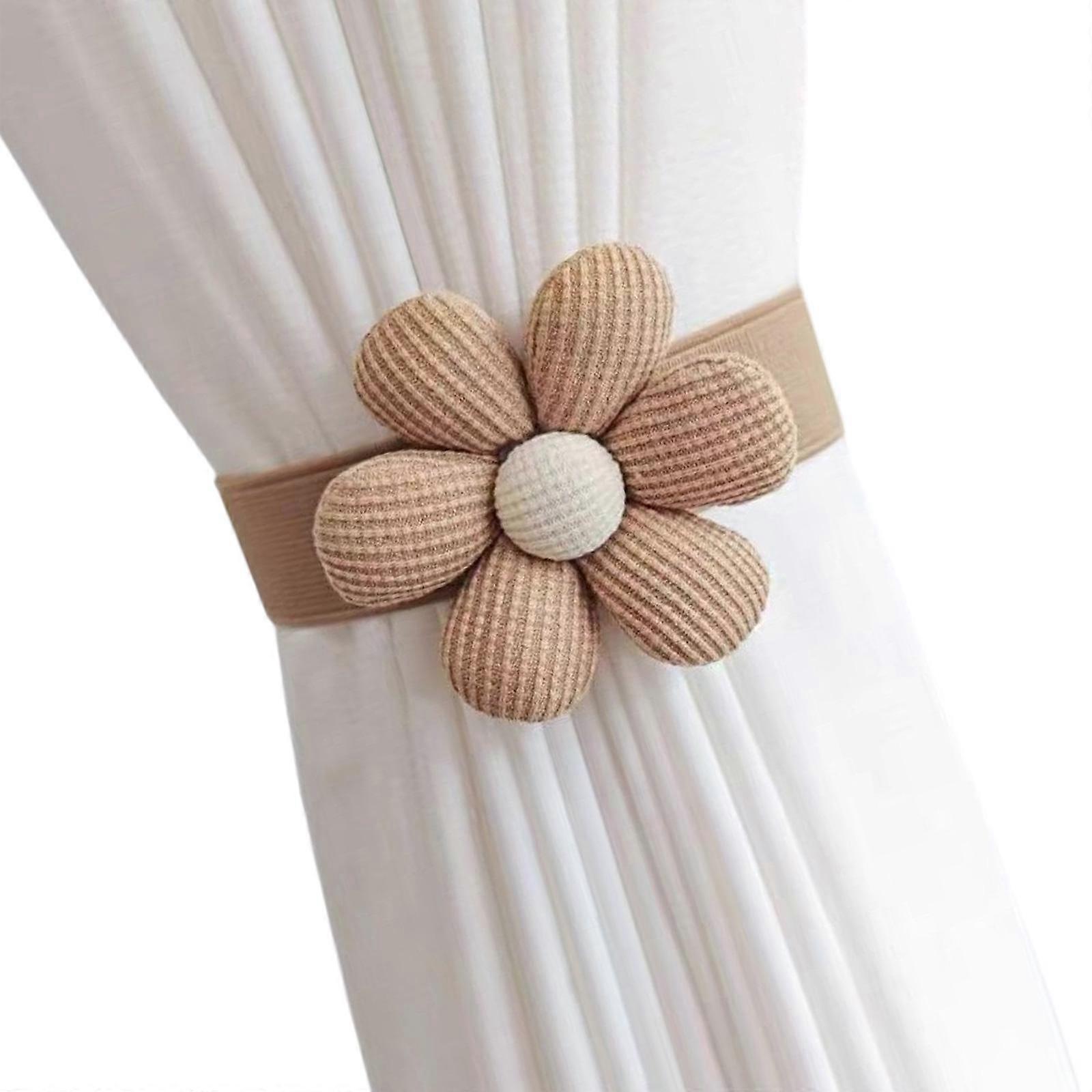 Floral Elastic Curtain Tieback with Button Adjustable Strap Window Drape Holdbacks for Children Room Home Office Decors