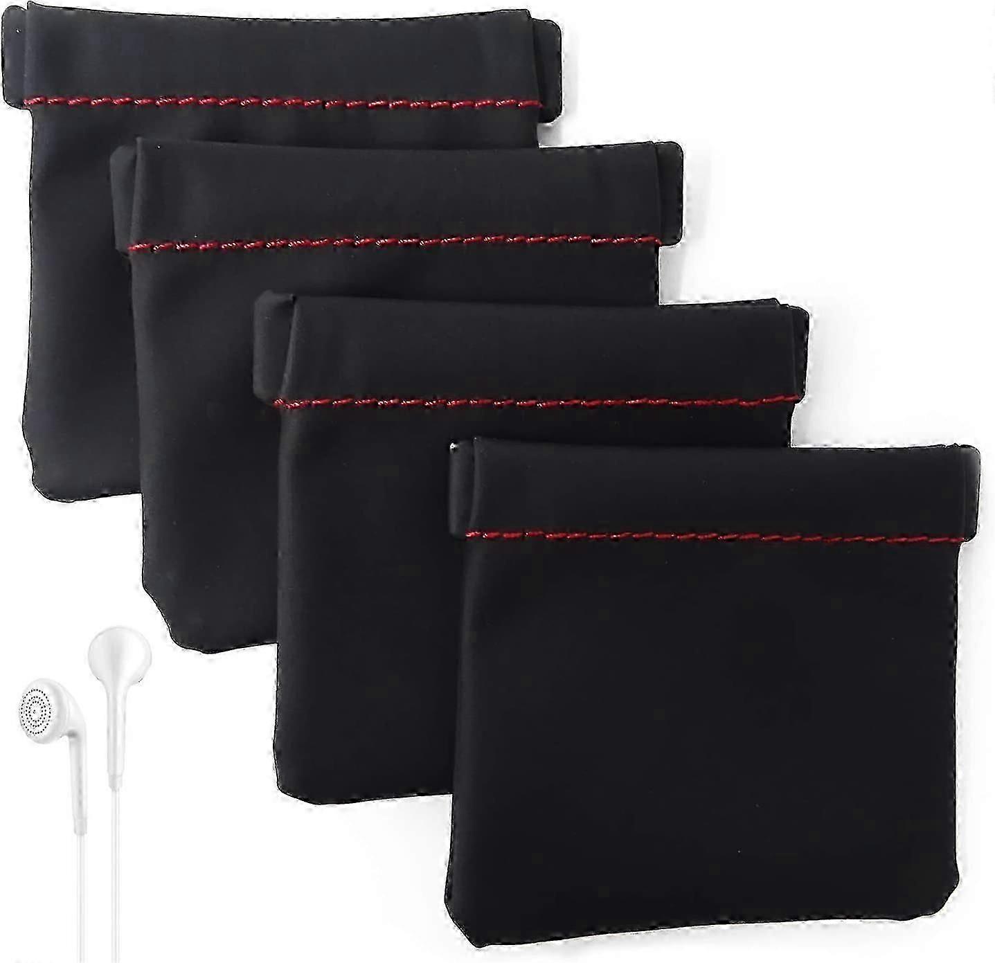 4PCS PU Leather Earphone Pouch Headphone Storage Bag with Snap Spring Closure