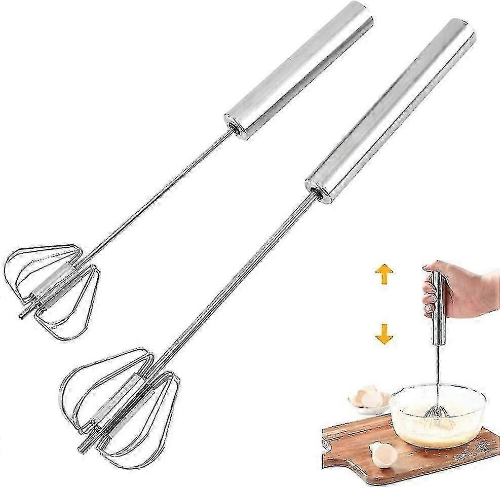 2 Egg Beaters, Stainless Steel Handheld Semi-automatic Multifunctional Whisk