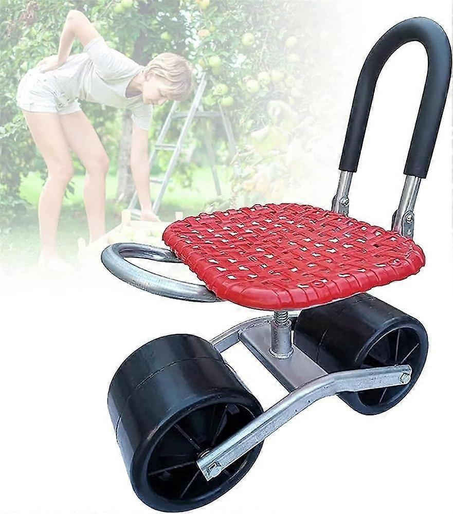 Garden Rolling Seat with 360° Rotatable Chair, Foldable Backrest and Solid Wheels for Planting