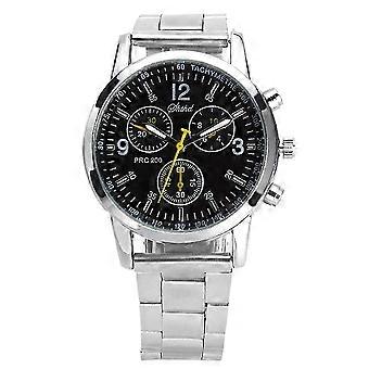 25-26 Fashion Men Round Sub-dials Decor Alloy Band Analog Quartz Wrist Watch Gift