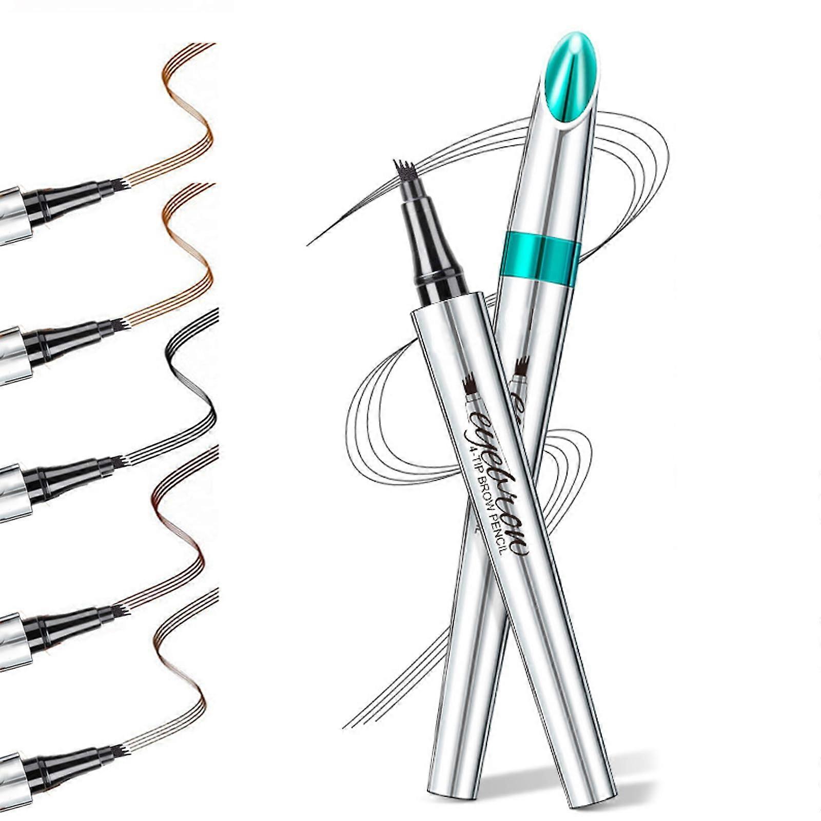 Waterproof Microblading Eyebrow Pencil with 4Fork Tip, LongLasting SmudgeProof Natural Look (Dark Brown)