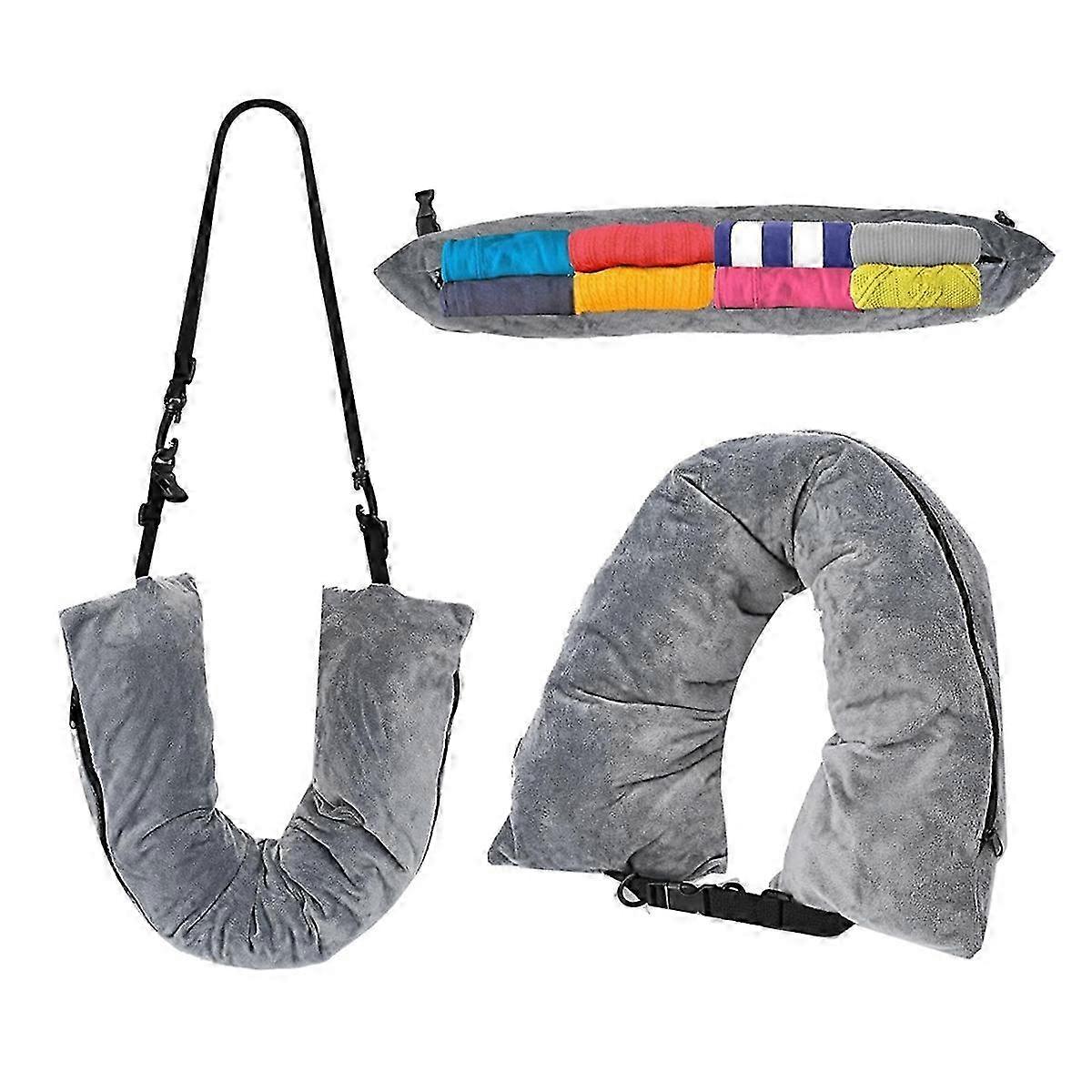 Travel Neck Pillow Stuffable with Clothes,Stuffable Neck Pillow grey