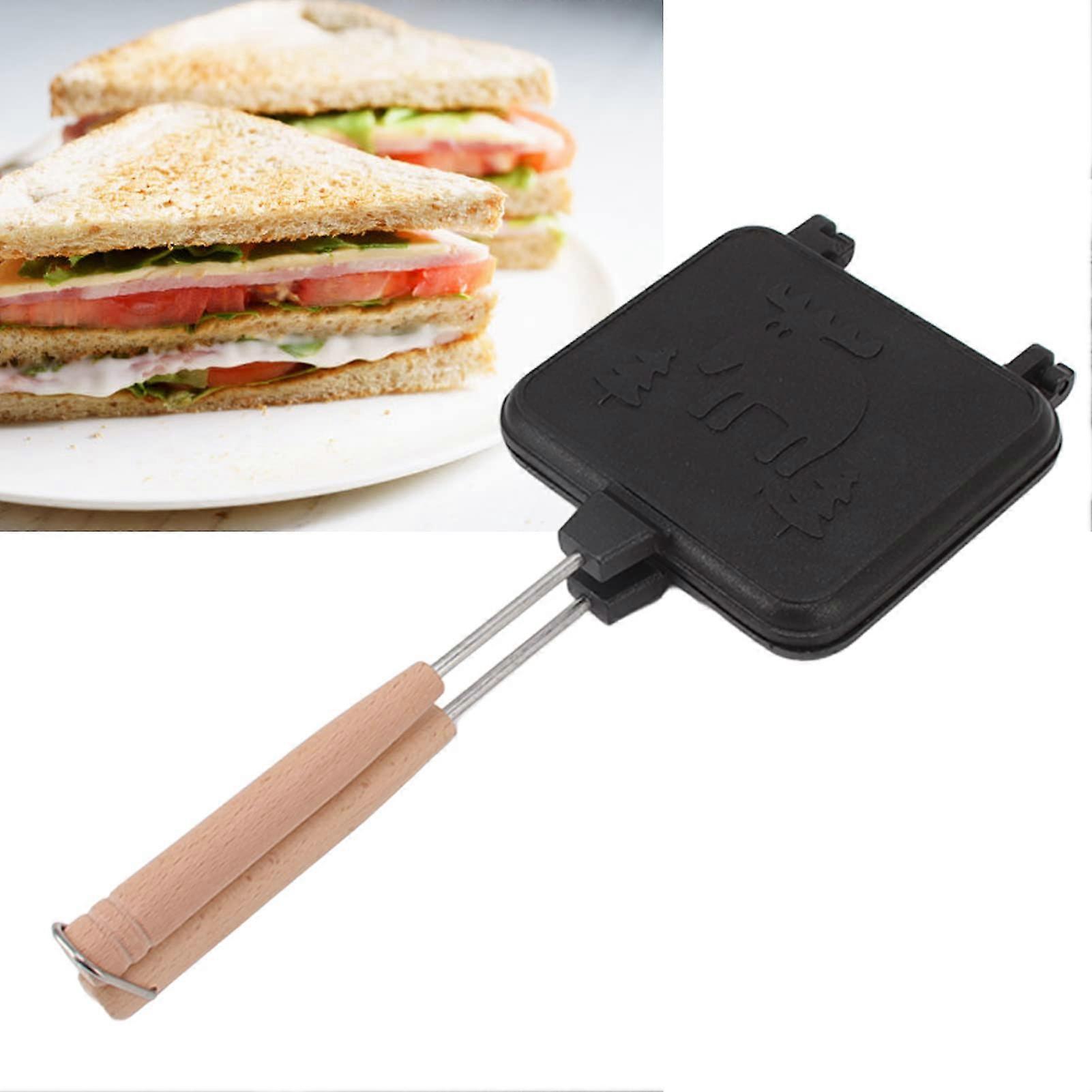 Camping Pie Iron Cast Iron Sandwich Maker, Double Sided Non Stick, Removable Handle for Campfire Cooking