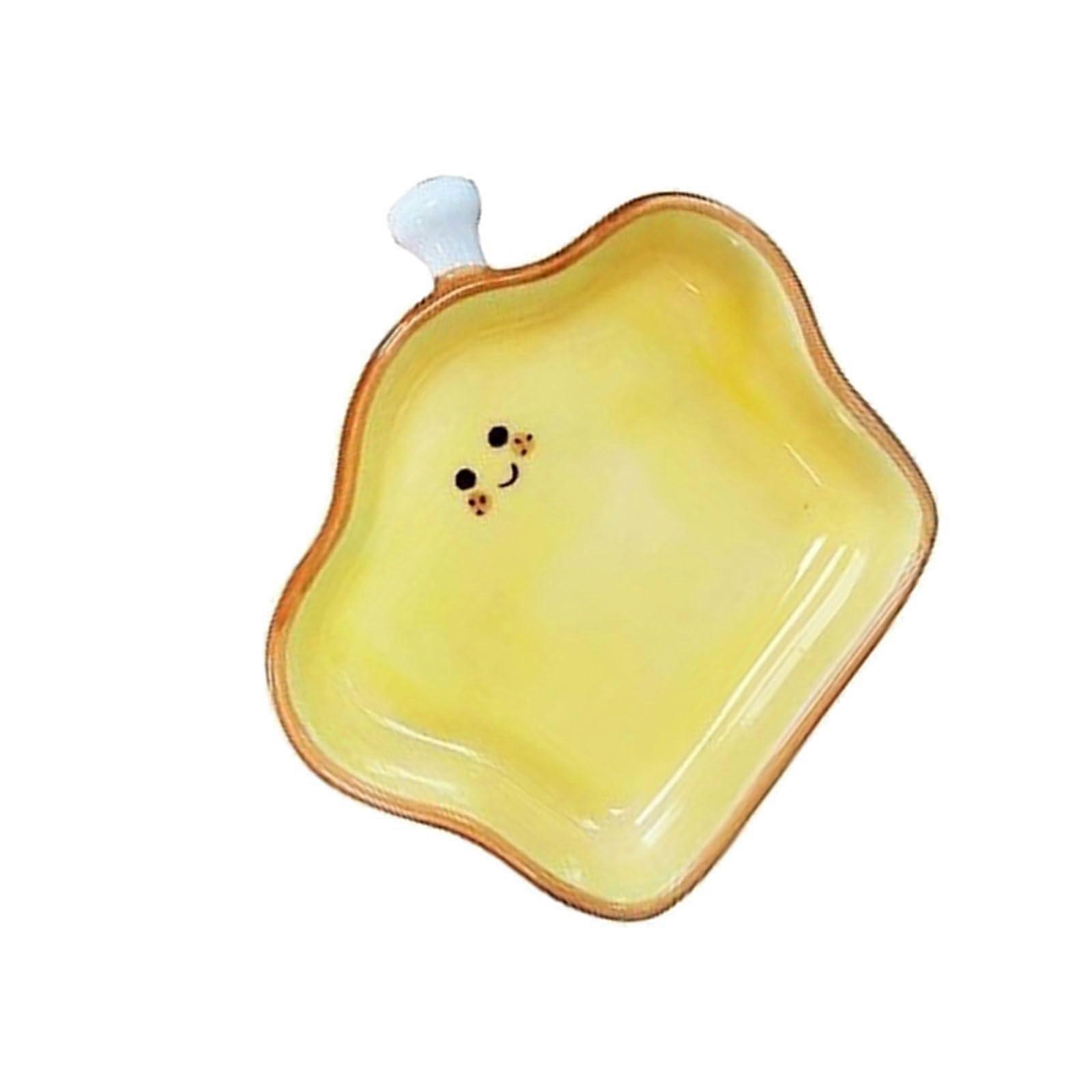 Ceramic Dessert Plate Bread Shaped Serving Dish Hand Painted Microwave and Dishwasher Safe