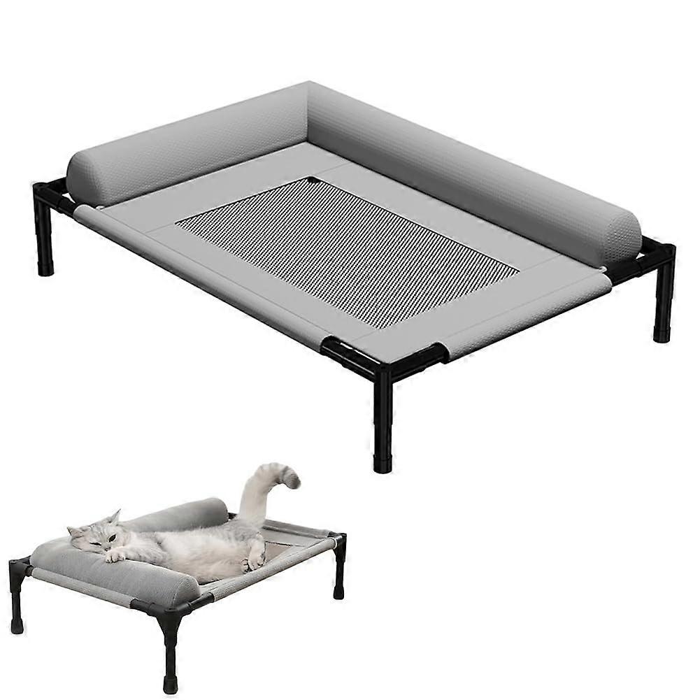 Elevated Cooling Dog Bed with Pillow, Breathable Washable Mesh Cot for Medium Dogs, Gray