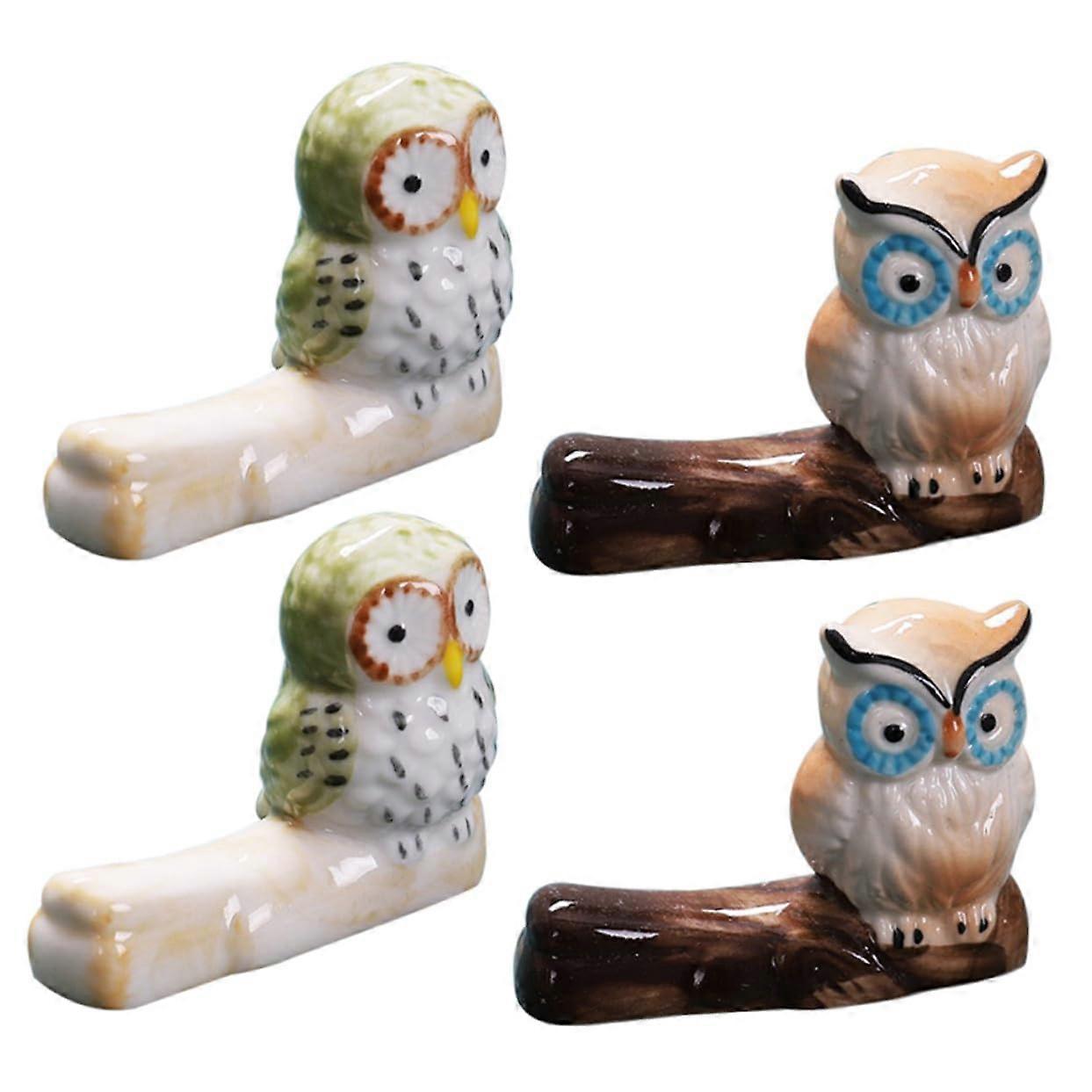 4Pcs Ceramic Owl Chopstick Rest Set Cute Owl Design Elegant Table Decoration for Dining