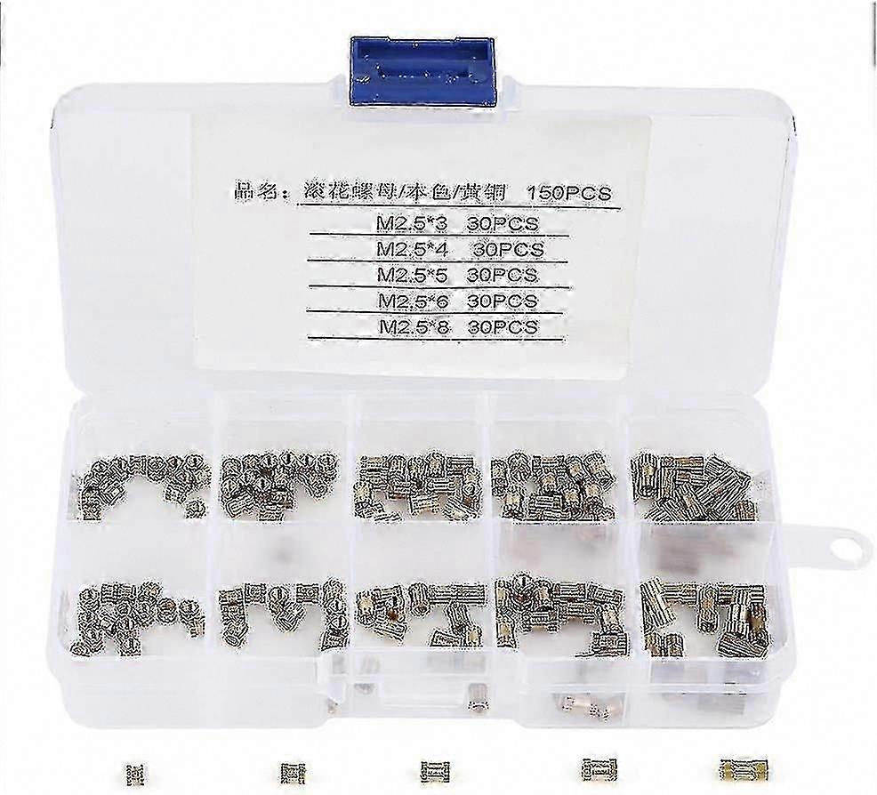 150pcs M2.5 Brass Threaded Inserts - Premium Knurled Round Embedded Nuts