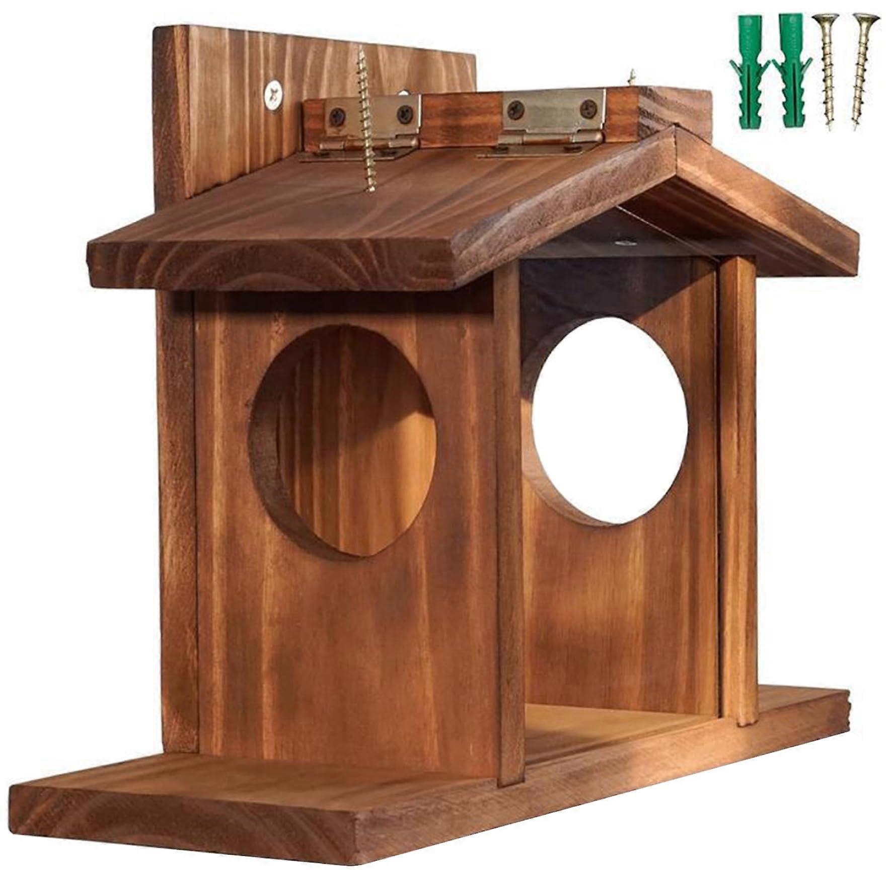 Wooden Squirrel Feeder for Outside with Clear Viewing Panel, Easy Refill Design and Large Capacity