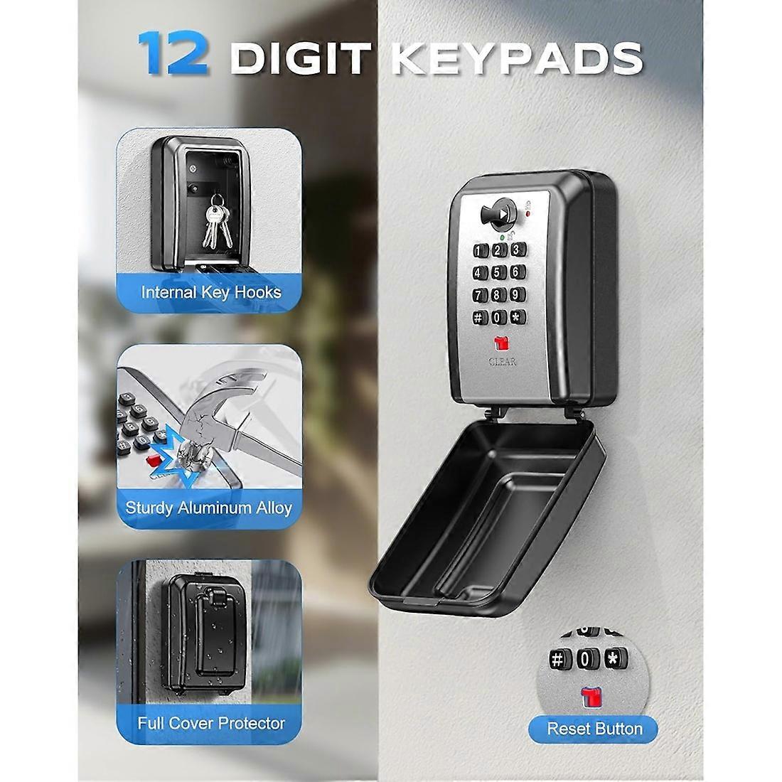 Wall Safe Key Lock Box, 12 Digit Combination Lock Box with Resttable Code, Large & Weatherproof , Key Safe Storage Box