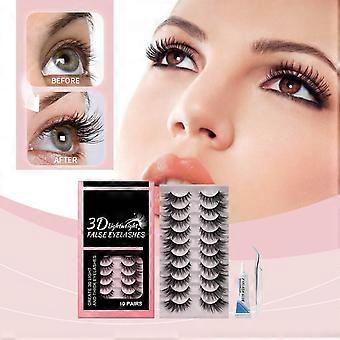 3D-Leichtgewicht-Kunstwimpern, 10 Paar, inklusive Kleber und Pinzette, natürlich aussehend, 1 Stück 7 ml