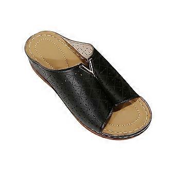 UHUYA Womens Sandals Orthopedic Sandals Cut-out Slope Heel Mules Fish Mouth Slippers Thick Sole Sandals Black 39