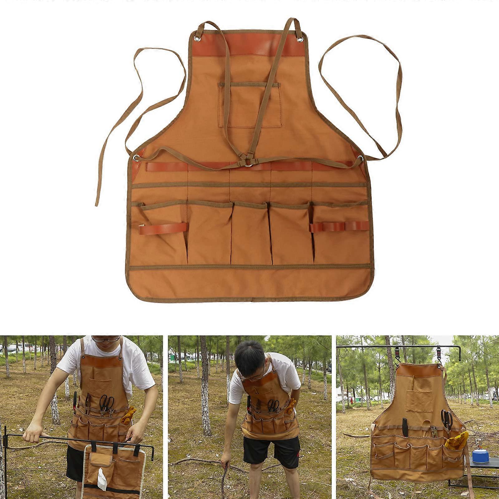 Chef Apron with Five Multifunctional Pockets, Adjustable Canvas Kitchen Apron for Unisex Cooking