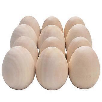 12pcs Wooden Simulation Eggs Kids DIY Egg Toys Graffiti Eggs (Wood Color)