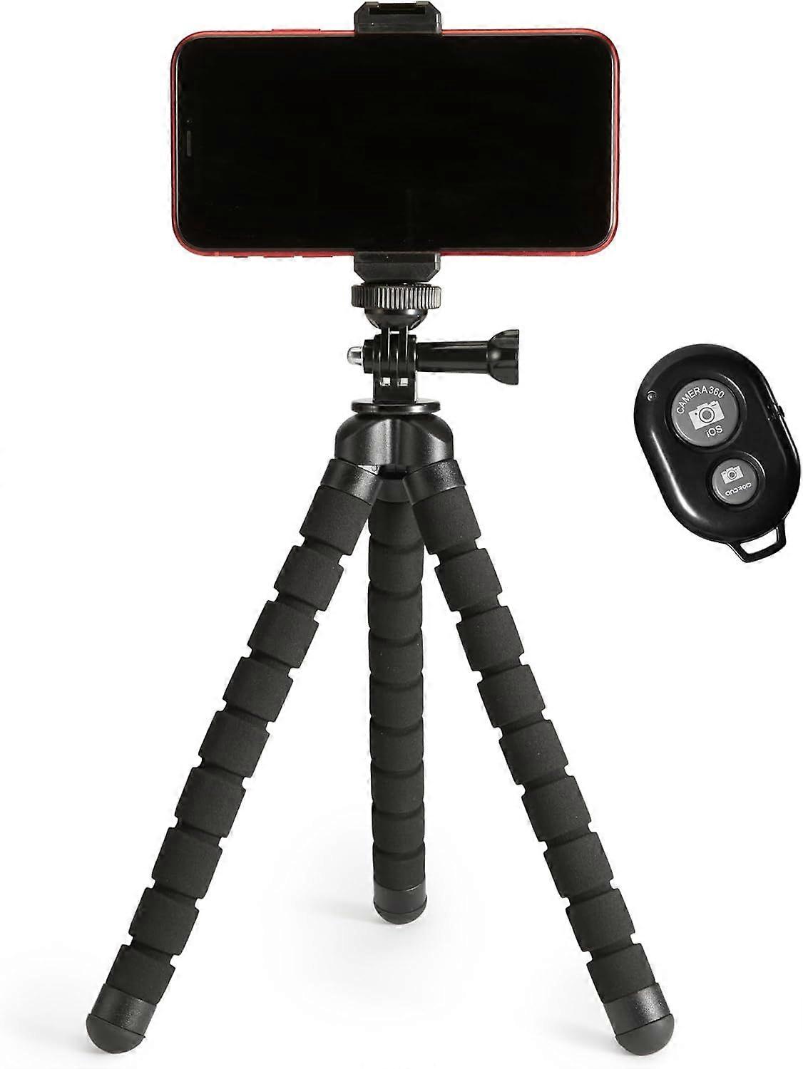 Tripé portátil e flexível com controle remoto sem fio e suporte para smartphone, 25 cm (10 polegadas), preto.