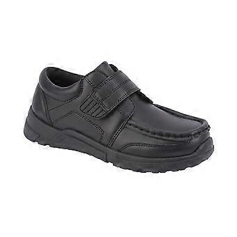 Kids Boys School Shoes Touch and Close Fastening Black Smart Casual Trainers