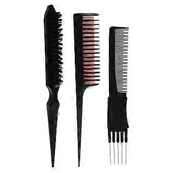 Juego de peines para peinar el cabello, color negro, multiestilo, para peluquería profesional, 3 piezas.