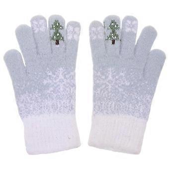 1Pair Winter Knit Touchscreen Gloves - Christmas Tree and Snowflake Holiday Gloves - Warm Winter Windproof Mittens for Xmas Cold Weather Accessories
