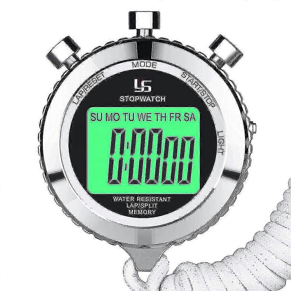 Stopwatch Metal Stopwatch Timer With Backlit 1/100th Second Precision 2 Lap Memory Digital Stop Watch