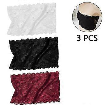3 Pieces Women's Floral Lace Tube Top Bra Bandeau Strapless Bras