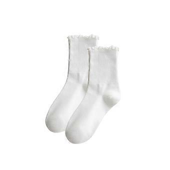 Women's Coffee Mid-Calf Lace Socks Retro Fungus Edge Stacked Solid Color Sweat-Absorbent Breathable Elastic Long Stockings Versatile Cute Design for D