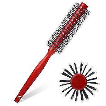 Small Round Blow Drying and Curling Brush with Ball Tip, Nylon Bristles Wood Handle - Suitable for Short Hair, Thin Bangs, Lifting Beard Styling